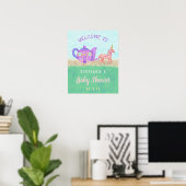 Cute Unicorn Tea Party Baby shower Chariot Poster (Thuiskantoor)
