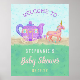 Cute Unicorn Tea Party Baby shower Chariot Poster