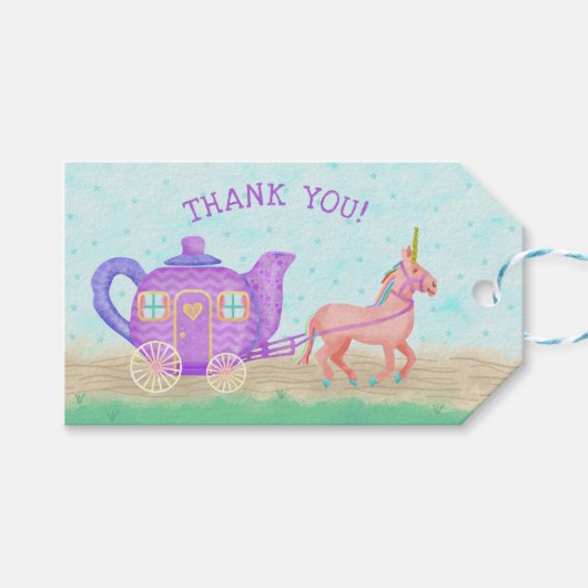 Cute Unicorn Tea Party Baby shower Dank u Cadeaulabel (Voorkant (Horizontaal))