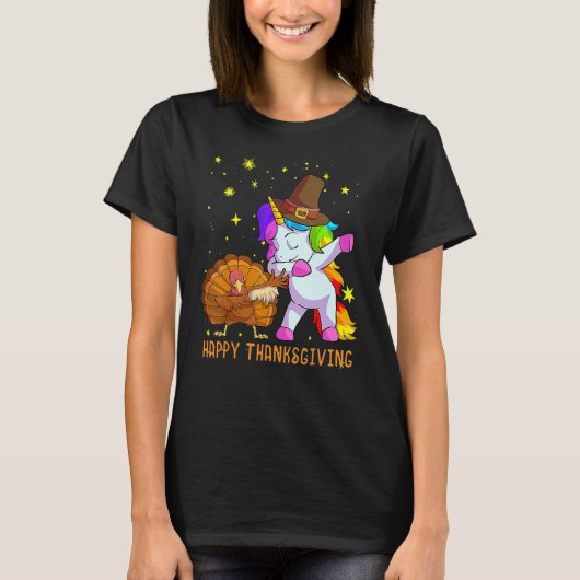 Cute Unicorn Thanksgiving For Girls Pilgrim Hat T T-shirt (Voorkant)
