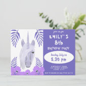 Cute Unicorn Tropical Flowers Girl Birthday Kaart (Staand voorkant)