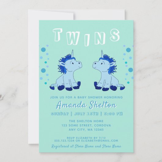 Cute Unicorn Twins 2 Baby Boys Baby shower Kaart (Voorkant)