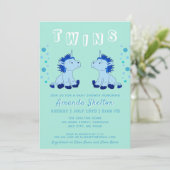 Cute Unicorn Twins 2 Baby Boys Baby shower Kaart (Staand voorkant)
