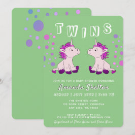 Cute Unicorn Twins 2 Baby Girls Baby shower Kaart