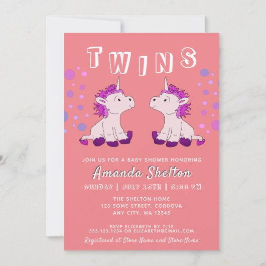 Cute Unicorn Twins 2 Baby Girls Baby shower Kaart (Voorkant)