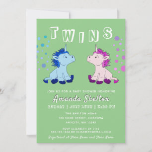 Cute Unicorn Twins Baby Boy Baby Girl Baby shower Kaart