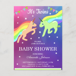 Cute Unicorn Twins Baby shower Uitnodiging Briefkaart