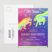 Cute Unicorn Twins Baby shower Uitnodiging Briefkaart (Voorkant / Achterkant)