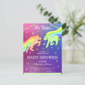 Cute Unicorn Twins Baby shower Uitnodiging Briefkaart (Staand voorkant)