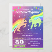 Cute Unicorn Twins Birthday Party Invitation Kaart (Voorkant)