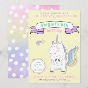 Cute Unicorn Uitnodiging van de Girls Birthday P