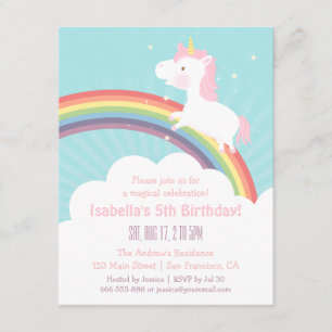 Cute Unicorn up the Rainbow Girls Birthday Party Kaart