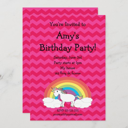 Cute unicorn verjaardagsuitnodiging kaart (Voorkant / Achterkant)