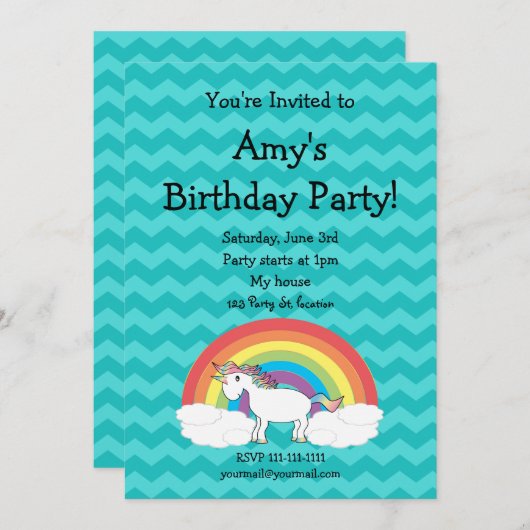 Cute unicorn verjaardagsuitnodiging kaart (Voorkant / Achterkant)