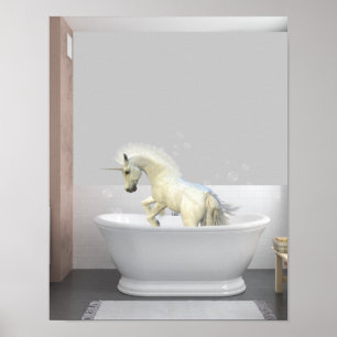 Cute Unicorn Veulen in badkuip Poster