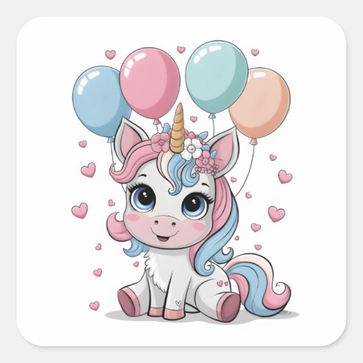 Cute unicorn vierkante sticker (Voorkant)