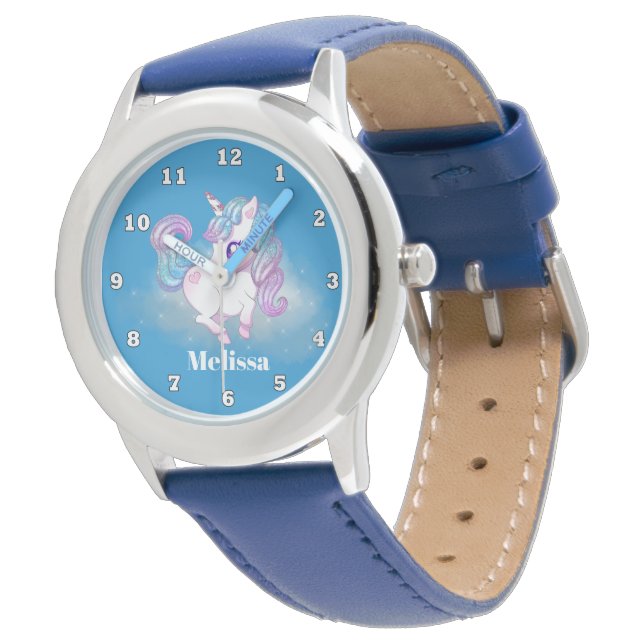 Cute unicorn voegt naammeisjes toe horloge (Gekanteld)