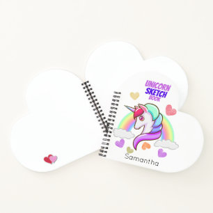 Cute Unicorn Voornaam Rainbow Hearts Sketch Notitieboek