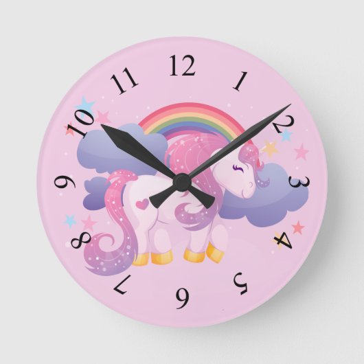 Cute Unicorn Wall Clock Ronde Klok (Voorkant)