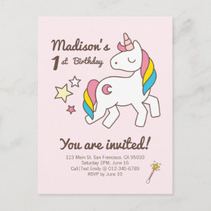 Cute Unicorn Wand & Stars Birthday Uitnodiging