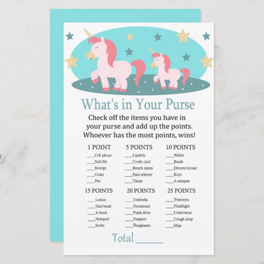 Cute Unicorn Wat zit er in je baby shower met hand (Voorkant / Achterkant)