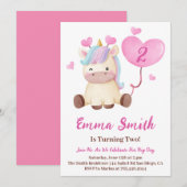 Cute Unicorn Waterverf Birthday Party Kaart (Voorkant / Achterkant)