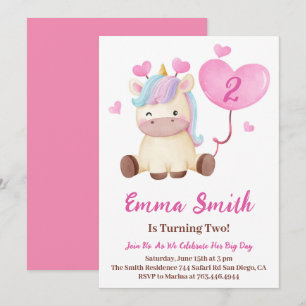 Cute Unicorn Waterverf Birthday Party Kaart