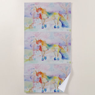 Cute Unicorn Waterverf Girls Beach Towel Strandlaken