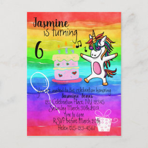 Cute Unicorn Waterverf Rainbow Birthday Uitnodiging Briefkaart