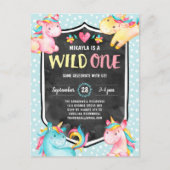 Cute Unicorn Wild One 1st Birthday Party Briefkaart (Voorkant)