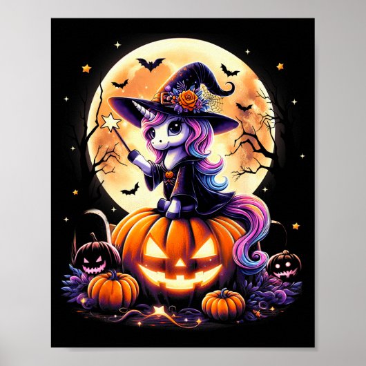 Cute Unicorn Witch Pumpkin Halloween Shirts Girls  Poster (Voorkant)