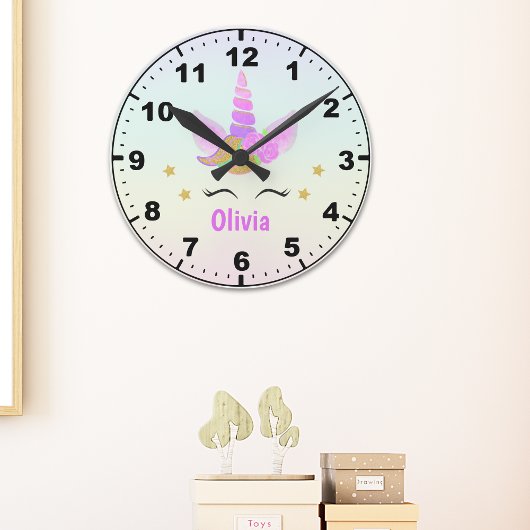 Cute Unicorn with Magic Rainbow Room Girl  Ronde Klok