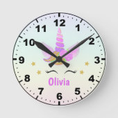 Cute Unicorn with Magic Rainbow Room Girl  Ronde Klok (Voorkant)