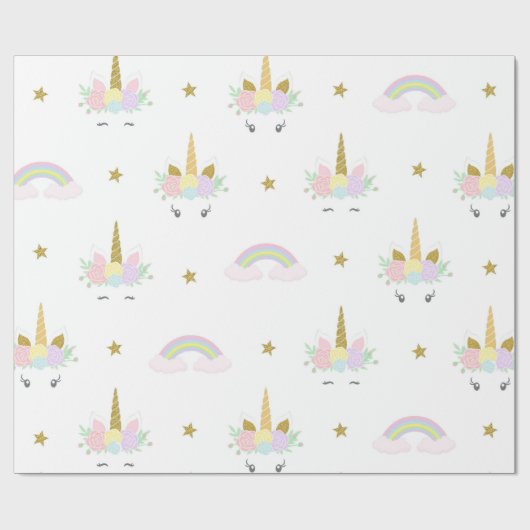Cute Unicorn Wrapping Paper Cadeaupapier (Vlak)