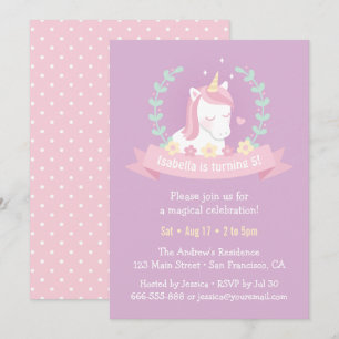 Cute Unicorn Wreatal Floral Girls Birthday Party i Kaart