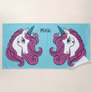 Cute Unicorns aangepaste monogram- en kleurenbadha Strandlaken