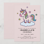 Cute Unicorns Birthday Party Invitation Kaart (Voorkant / Achterkant)