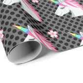 Cute Unicorns Flower Emoji Polka Dots Pattern Cadeaupapier (Rol Hoek)