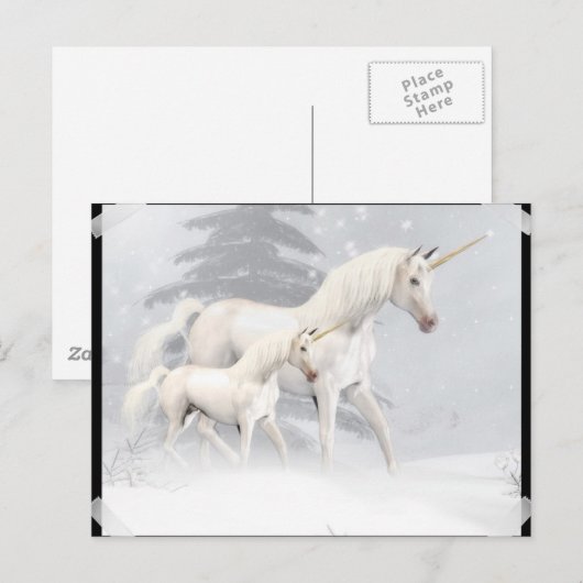 Cute Unicorns in sneeuw 1 Briefkaart (Voorkant / Achterkant)