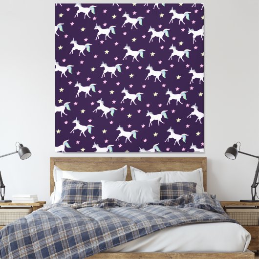 Cute Unicorns Pattern, Magical Horse Lovers Canvas Afdruk (Insitu (Slaapkamer))