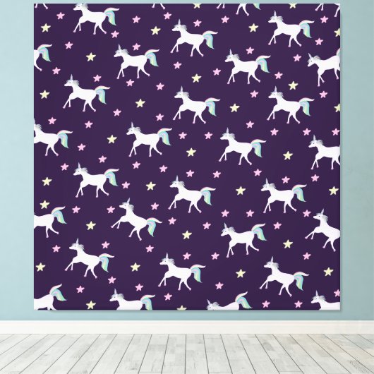 Cute Unicorns Pattern, Magical Horse Lovers Canvas Afdruk (Insitu (Houten vloer))