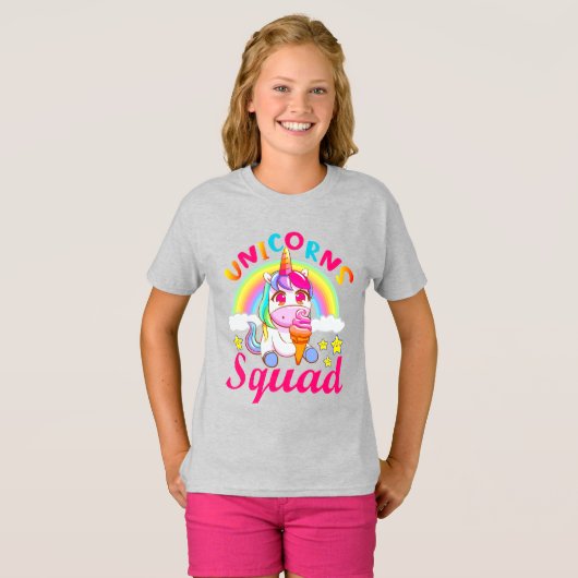 Cute Unicorns Squad Rainbow Ice-crème Girls T-shirt (Voorkant volledig)