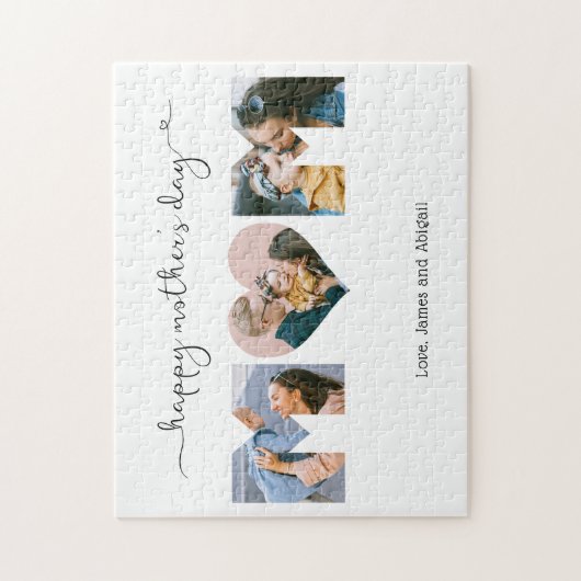 Cute Unique 3 Photo Heart Mam Happy Moederdag Legpuzzel (Verticaal)