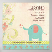 Cute Unisex Baby Birth Date Elephant Nursery Poster (Voorkant)