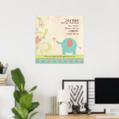 Cute Unisex Baby Birth Date Elephant Nursery Poster (Thuiskantoor)