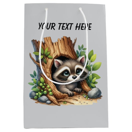 Cute unisex baby raccoon customizable medium cadeauzakje (Voorkant)