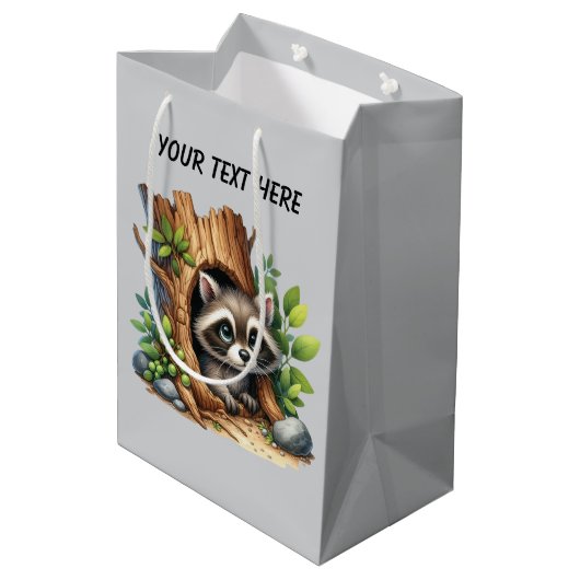 Cute unisex baby raccoon customizable medium cadeauzakje (Achterkant Gekanteld)