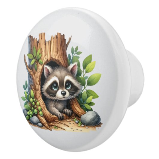 Cute unisex baby raccoon Nursery  Keramische Knop (Rechts)