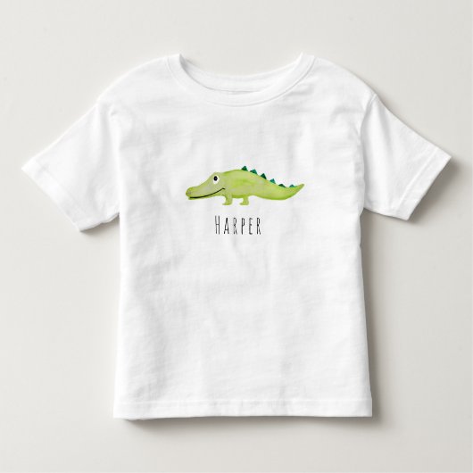 Cute Unisex Waterverf Crocodile Safari met naam Kinder Shirts (Voorkant)