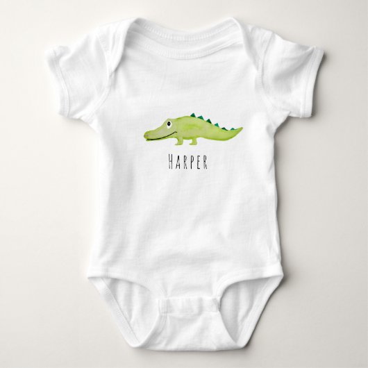 Cute Unisex Waterverf Crocodile Safari met naam Romper (Voorkant)